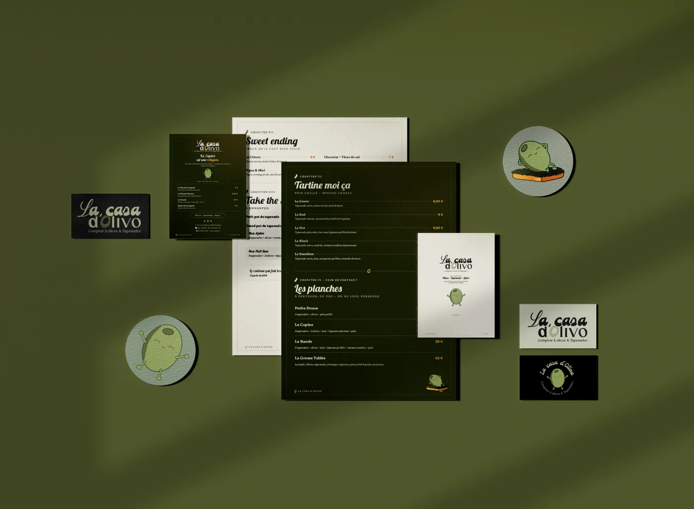 Cartes de visite et menus de La Casa d'Olivo