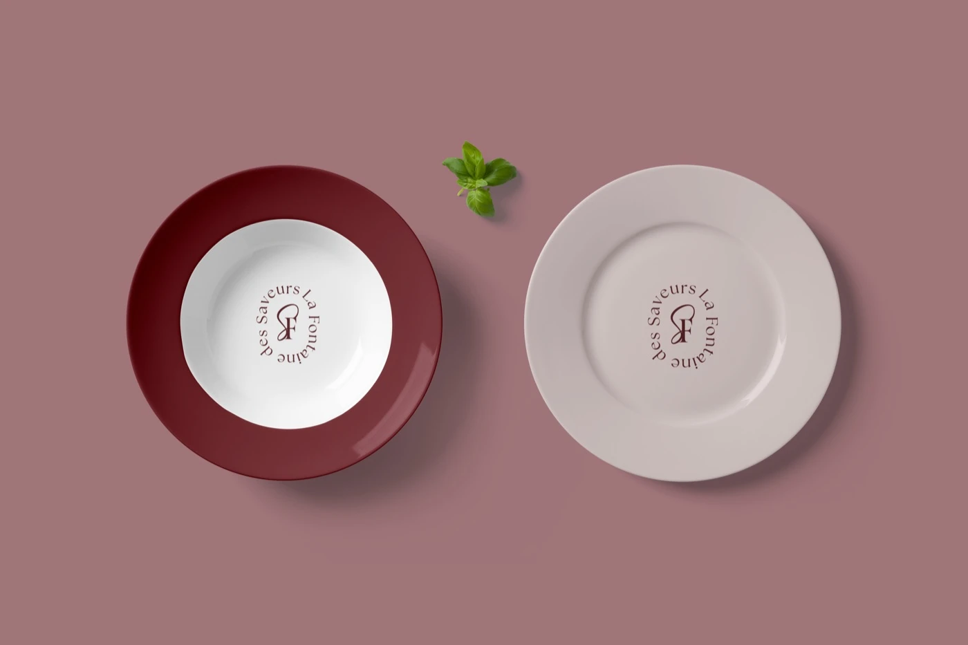 Assiettes personnalisées La Fontaine des Saveurs (projet fictif)